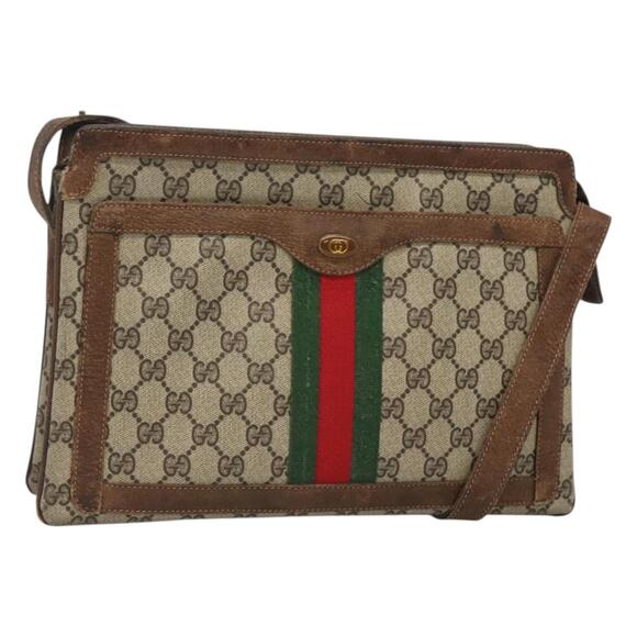 GUCCI GG Supreme Web Sherry Line Shoulder Bag Pvc Beige Gold - Picture 1 of 16